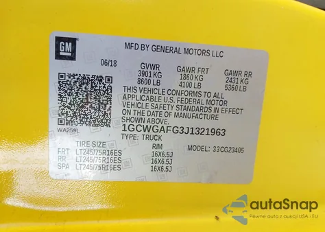 2018 Chevrolet Express 2500 Work Van из США, поврежденный, VIN 1GCWGAFG3J1321963